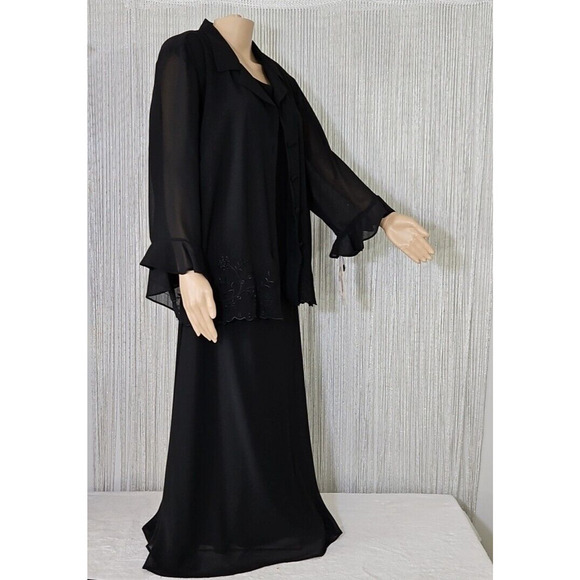 Studio I - Maxi Length 2 Piece Black Dress with Button Up Blouse Size 20W - Picture 1 of 16